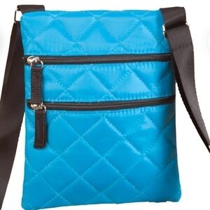 BLUE Crossover Crossbody bag double zipper Quilted  travel bag